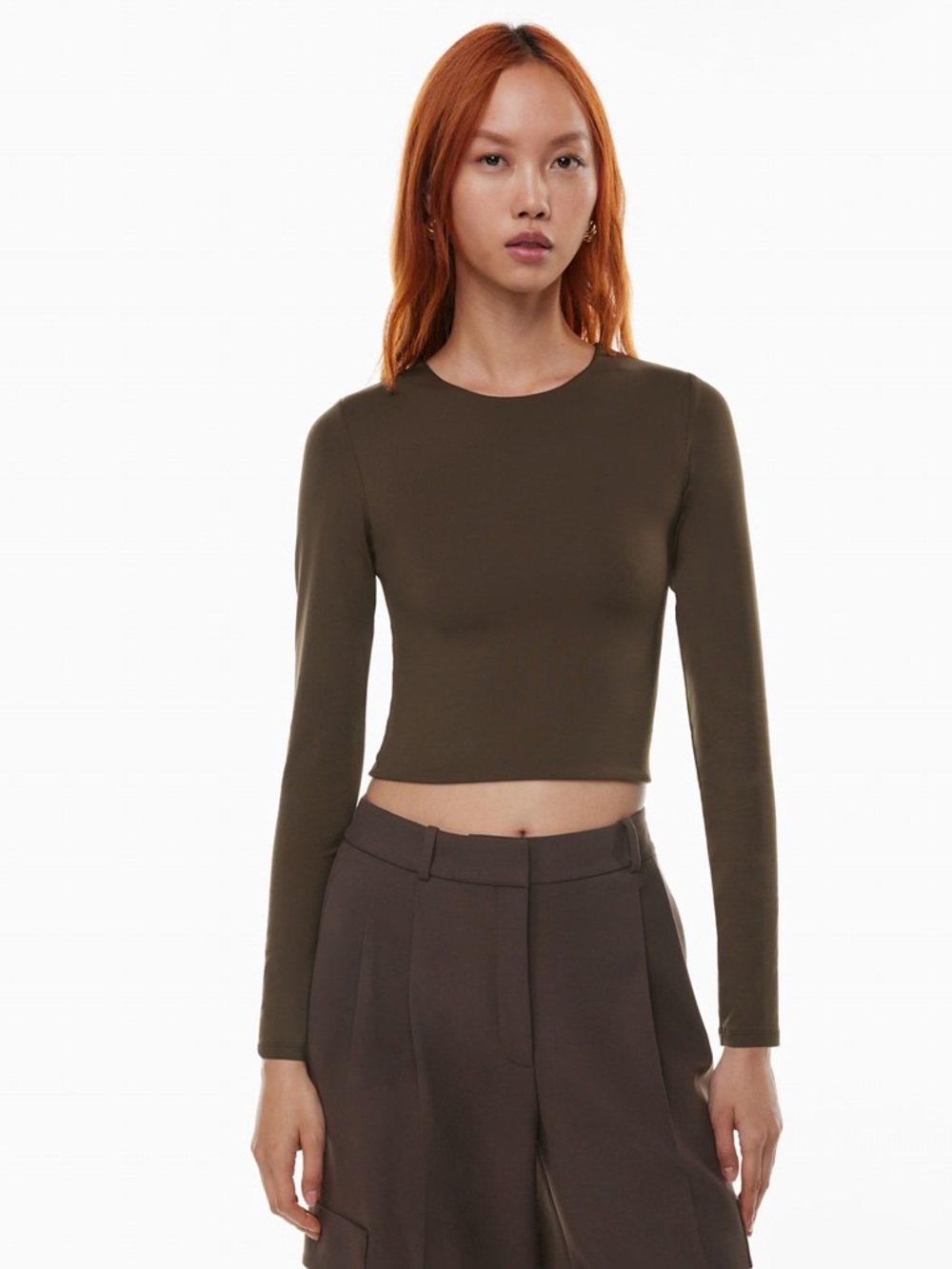 Aritzia Babaton Contour Crew Long Sleeve in Rich Mocha Brown